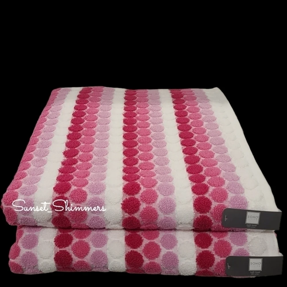 6pc Soho Living Bath Hand Tip Striped Dot Pink Ombre Towel Set New - Picture 6 of 11
